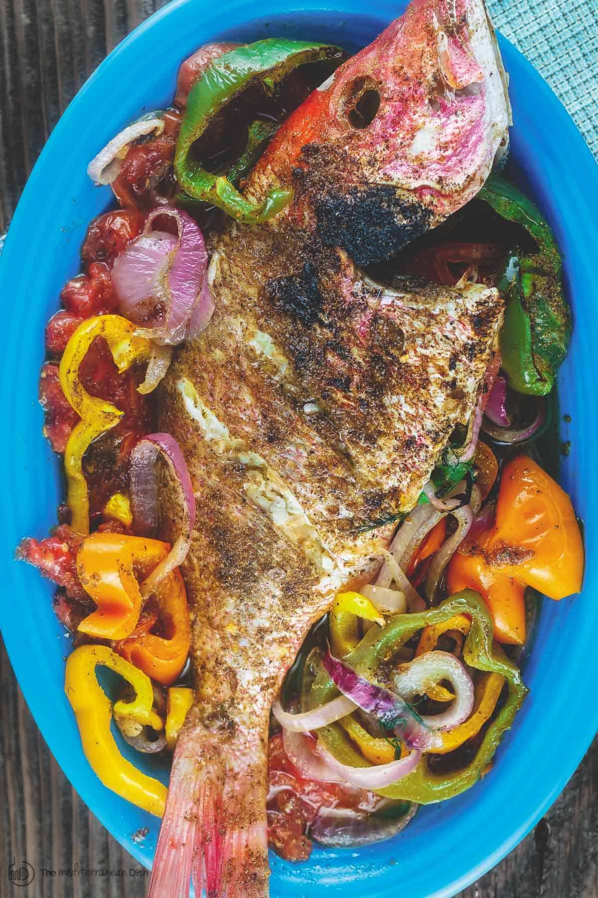 Mediterranean Baked Red Snapper With Bell Peppers